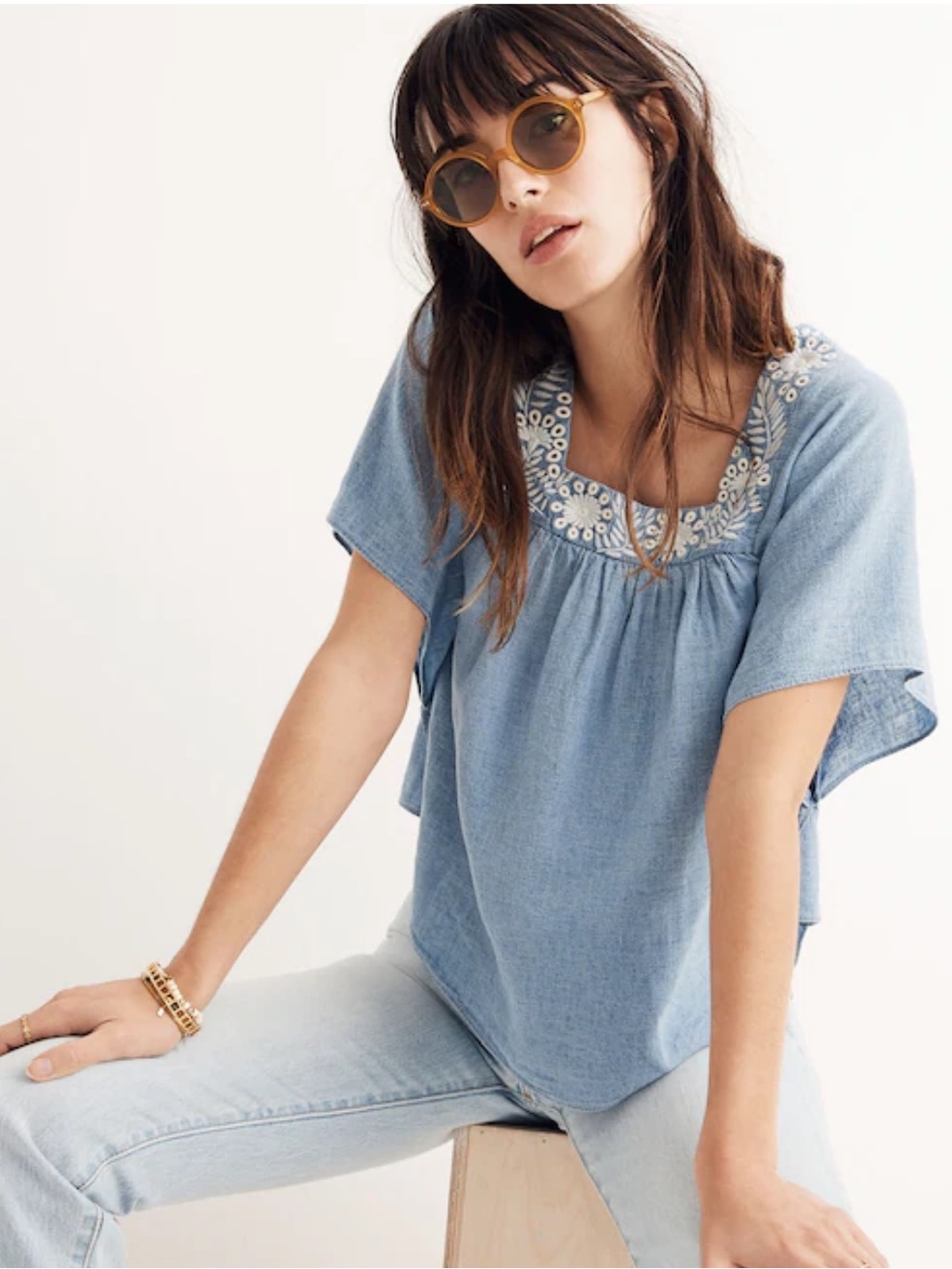 NWT Madewell Embroidered Denim Butterfly Top Size Small